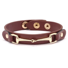 Load image into Gallery viewer, AWST Int'l Vegan Leather Bracelet w/Gold Tone Snaffle Bit
