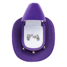 Load image into Gallery viewer, AWST Int'l Horse Head Earrings w/Purple Cowboy Hat Gift Box
