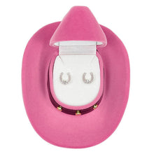 Load image into Gallery viewer, AWST Int'l Horseshoe Earrings w/Colorful Cowboy Hat Gift Box
