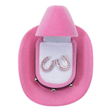 Load image into Gallery viewer, AWST Int'l Horseshoes Earrings w/Colorful Cowboy Hat Box
