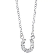 Load image into Gallery viewer, AWST Int'l Aqua Rhinestone Horseshoe Necklace w/Horse Head Gift Box
