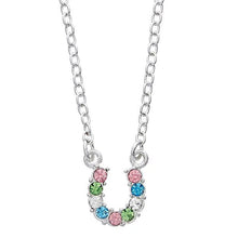 Load image into Gallery viewer, AWST Int'l Aqua Rhinestone Horseshoe Necklace w/Horse Head Gift Box
