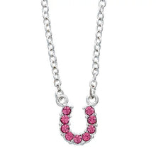 Load image into Gallery viewer, AWST Int'l Aqua Rhinestone Horseshoe Necklace w/Horse Head Gift Box
