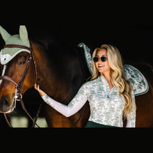 Load image into Gallery viewer, Dapplebay Equestrian Toile 1/4 Zip Light Riding Top - Long Sleeve-Green/White
