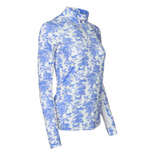 Load image into Gallery viewer, Dapplebay Equestrian Toile 1/4 Zip Light Riding Top - Long Sleeve-Blue/White
