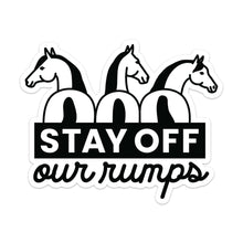 Load image into Gallery viewer, Dapplebay Stay Off Our Rumps! - Horse Trailer Decal
