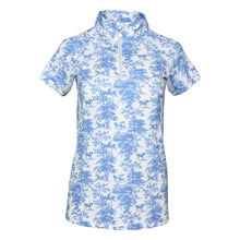 Load image into Gallery viewer, Dapplebay Equestrian Toile 1/4 Zip Light Riding Top - Short Sleeve-Blue/White
