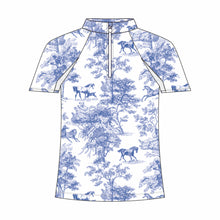 Load image into Gallery viewer, Dapplebay Kids Blue Equestrian Toile 1/4 Zip - Short Sleeve
