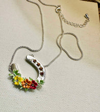 Load image into Gallery viewer, Horseshoe with Boho flowers/Arabian horse lovers Necklace
