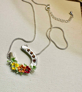 Horseshoe with Boho flowers/Arabian horse lovers Necklace