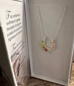 Horseshoe with Boho flowers/Arabian horse lovers Necklace