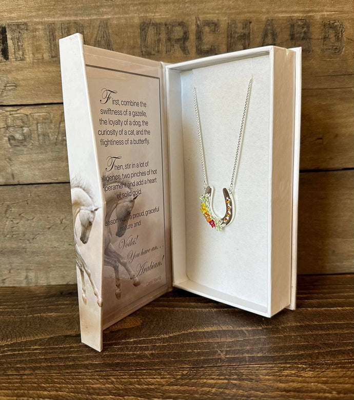 Horseshoe with Boho flowers/Arabian horse lovers Necklace