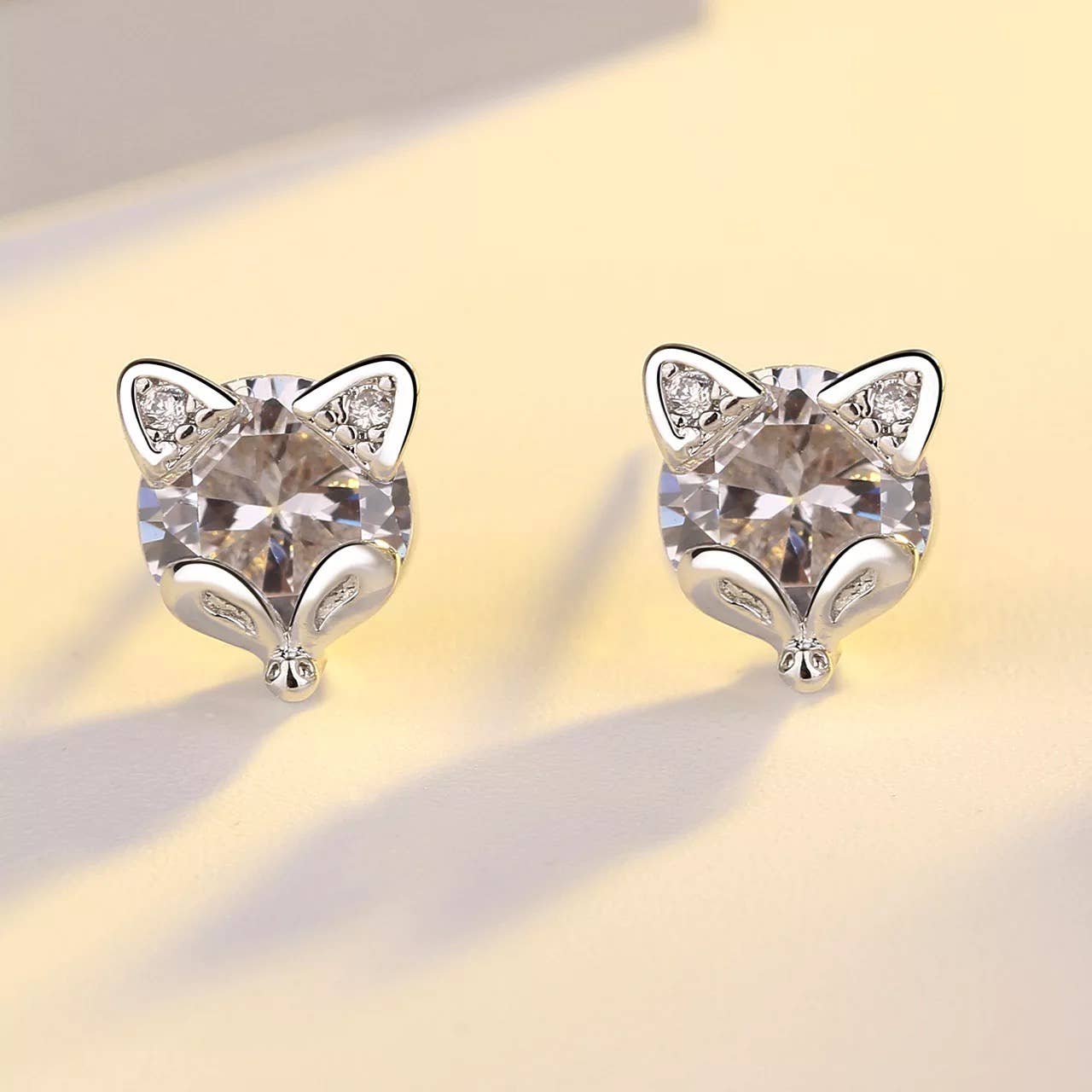 Sterling Silver Fox Stud Earrings