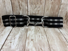 Load image into Gallery viewer, 1.5" Equestrian Elastic Bit Buckle Belt - Black, White Plaid
