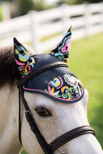 Load image into Gallery viewer, footprints and Day of the dead Pony Bonnet
