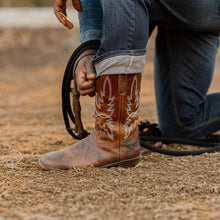 Load image into Gallery viewer, TuffRider Men’s Old Faithful Leather Embroidered Wide Square Toe Western boot
