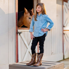 Load image into Gallery viewer, TuffRider Youth Yukon Tricolor Leather Embroidered Square Toe Western Boots
