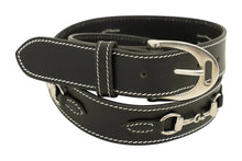 Load image into Gallery viewer, Huntley Equestrian Ladies Stirrup Buckle, Snaffle Bit, 1.5" Inch Width Leather Belt, Black

