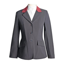 Load image into Gallery viewer, Grand Prix Ladies EQJ Classic 3 Button Show Jacket, Black with Burgundy Collar
