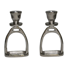 Load image into Gallery viewer, Huntley Equestrian Stirrup Candle Stick Holders, Silver set of 2
