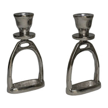 Load image into Gallery viewer, Huntley Equestrian Stirrup Candle Stick Holders, Silver set of 2
