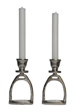 Load image into Gallery viewer, Huntley Equestrian Stirrup Candle Stick Holders, Silver set of 2
