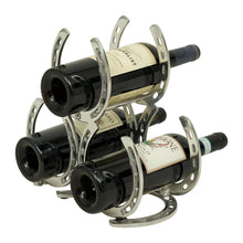 Load image into Gallery viewer, Huntley Horseshoe 3-Bottle Wine Rack, Aluminum Silver Finish
