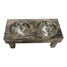 Load image into Gallery viewer, Huntley Pet Berjen Table Elevated Double Bowl Pet Feeder, Brown Wash
