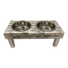 Load image into Gallery viewer, Huntley Pet Berjen Table Elevated Double Bowl Pet Feeder, White Wash
