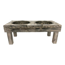 Load image into Gallery viewer, Huntley Pet Berjen Table Elevated Double Bowl Pet Feeder, White Wash

