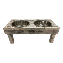Load image into Gallery viewer, Huntley Pet Berjen Table Elevated Double Bowl Pet Feeder, White Wash
