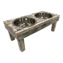 Load image into Gallery viewer, Huntley Pet Berjen Table Elevated Double Bowl Pet Feeder, White Wash

