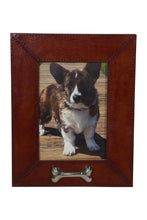 Load image into Gallery viewer, Huntley Pet Leather Picture Frame with Silver Bone Accent
