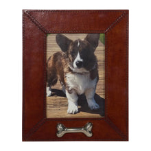 Load image into Gallery viewer, Huntley Pet Leather Picture Frame with Silver Bone Accent
