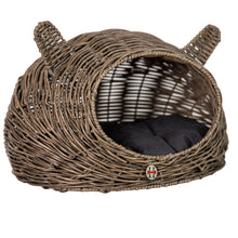 Load image into Gallery viewer, Huntley Pet Wicker Cat Shaped Play House Pet Bed with Cushion
