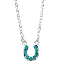 Load image into Gallery viewer, AWST Int'l Aqua Rhinestone Horseshoe Necklace w/Horse Head Gift Box
