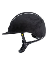 Load image into Gallery viewer, Tipperary Windsor with MIPS Wide Brim - Black UltraSuede Shell w/ Chrome Trim and Black UltraSuede Top

