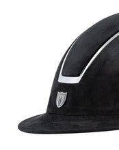 Load image into Gallery viewer, Tipperary Windsor with MIPS Wide Brim - Black UltraSuede Shell w/ Chrome Trim and Black UltraSuede Top
