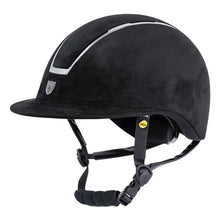 Load image into Gallery viewer, Tipperary Windsor with MIPS Wide Brim - Black UltraSuede Shell w/ Chrome Trim and Black UltraSuede Top
