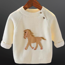 Load image into Gallery viewer, Equestrian Western Horse Knit Baby Sweater: Pink 6-9mo
