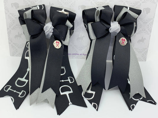 PonyTail Bows- Black/Gray Bits