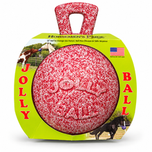 Load image into Gallery viewer, Peppermint red and white speckled 10-inch Jolly Ball, product photo on white background
