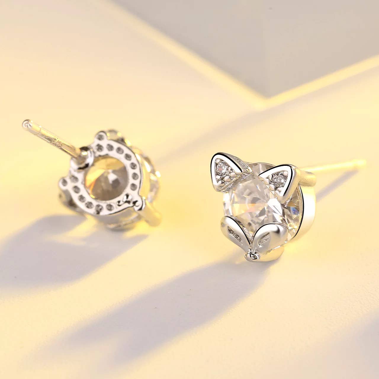 Sterling Silver Fox Stud Earrings