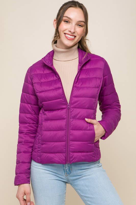 Ultra Lightweight Padded Thermal Zip Up Jacket:ROSE