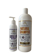 Load image into Gallery viewer, Combo Natural Horse Shampoo Sicilian Tangerine 32oz plus Essential Oil Coat Conditioner Peach and Honey 16oz with Sponge applicator
