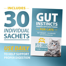 Load image into Gallery viewer, Pet’s Choice Gut Instincts Probiotic Supplement for Cats, Digestive &amp; Immune Support, 30 Powder Packets, Made in USA
