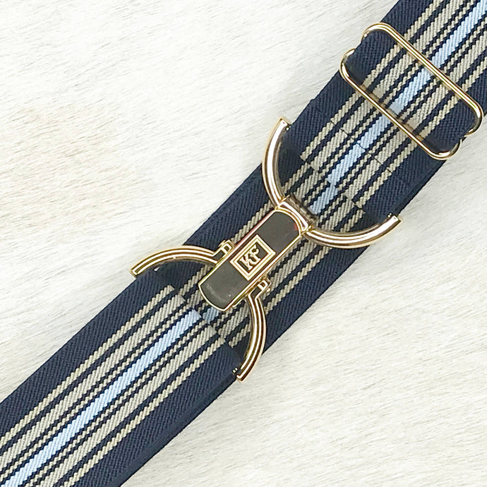 Navy Tan Stripe Elastic-adjustable belt-one size