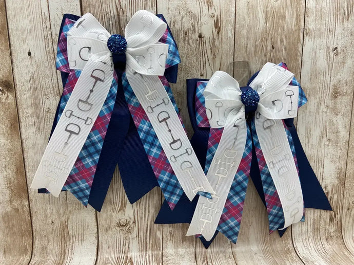 Show Bows - White Bits on Blue and Purple Plaid