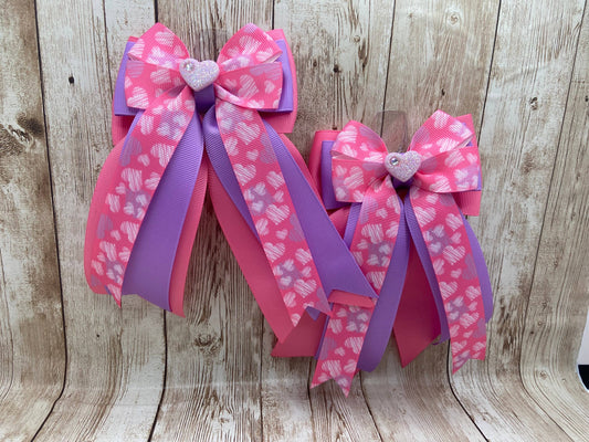 Horse Show Bows - Valentine’s Day - Pink and Lavender Hearts