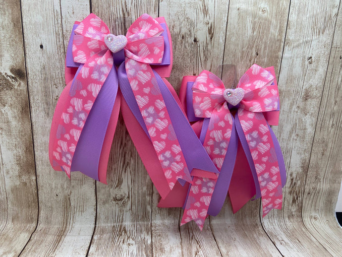 Horse Show Bows - Valentine’s Day - Pink and Lavender Hearts